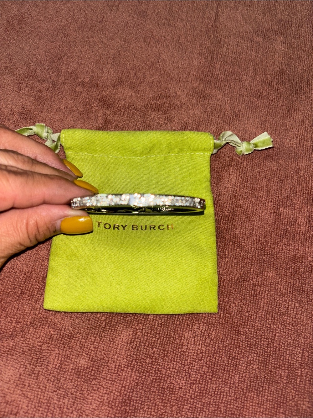 Tory Burch Gold Crystal Pave Bangle with Lime Green Pouch BNWOT!!!